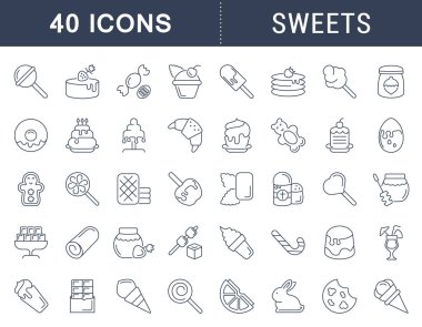 Vektör hat simgeler, işaret ve sembolleri tatlılar modern kavramları, web ve apps için kümesi. İnfographics elemanları, logolar ve semboller koleksiyonu.