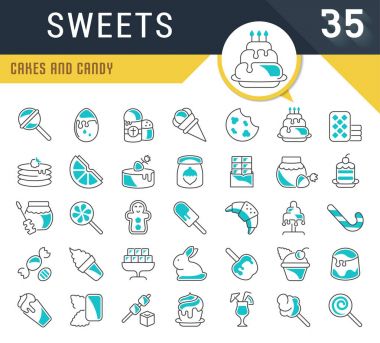 Vektör hat simgeler, işaret ve sembolleri tatlılar modern kavramları, web ve apps için kümesi. İnfographics logolar ve semboller koleksiyonu.