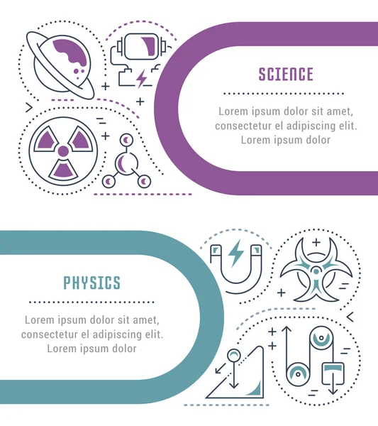 Линейная Иллюстрация Физики Концепция Веб Баннеров Печатных Материалов Шаблон Баннера — стоковый вектор