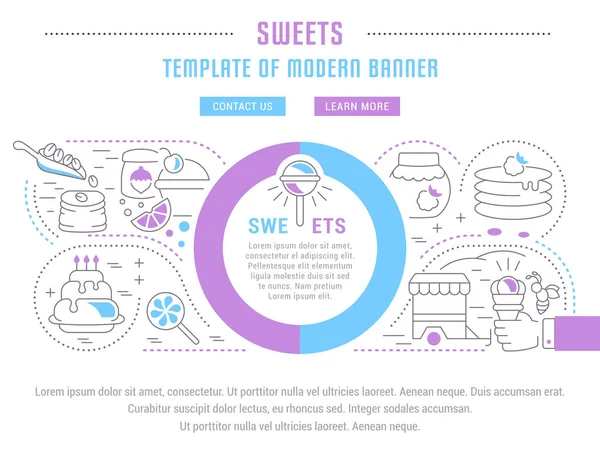 Линейная Иллюстрация Сладостей Концепция Веб Баннеров Печатных Материалов Шаблон Кнопками — стоковый вектор