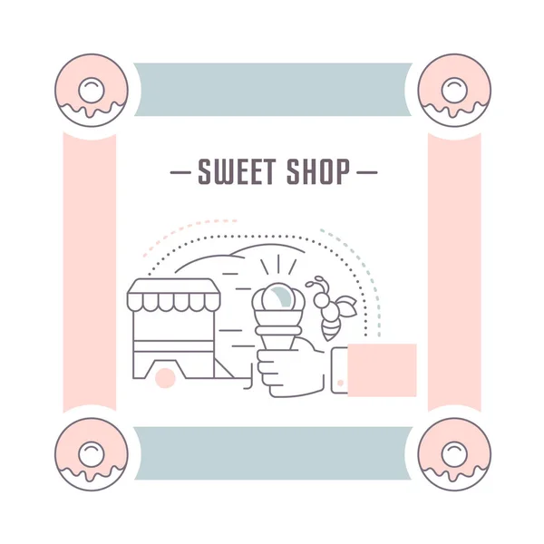 Line Illustration Sweet Shop Concept Web Banners Printed Materials Template — Stock Vector