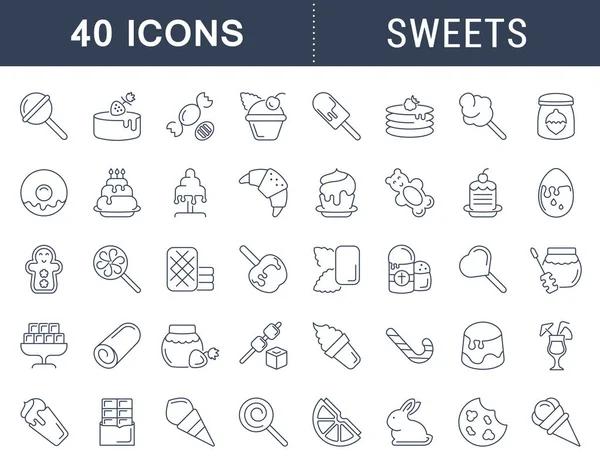Set Aus Vektorzeilensymbolen Zeichen Und Symbolen Für Süßigkeiten Für Moderne — Stockvektor