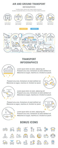 Illustration Linéaire Transport Aérien Terrestre Concept Pour Bannières Web Matériaux — Image vectorielle