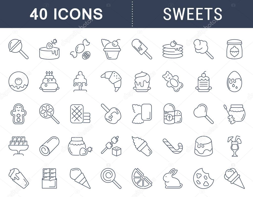 Set of vector line icons, sign and symbols of sweets for modern concepts, web and apps. Collection of infographics elements, logos and pictograms.