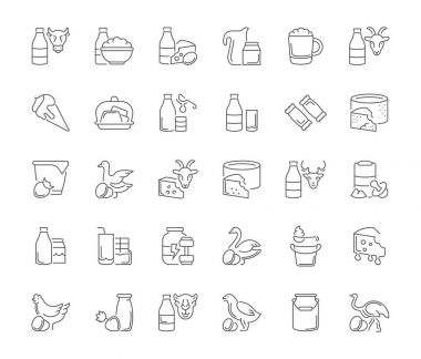Süt ve süt ürünleri basit simgeler kümesi.