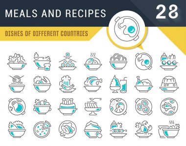 Yemek ve yemek tarifleri vektör hat Icons set.