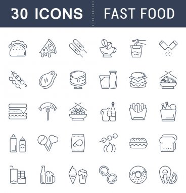 Fast Food vektör hat Icons set.