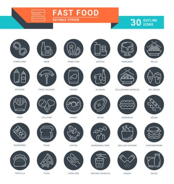 Fast Food vektör hat Icons set.