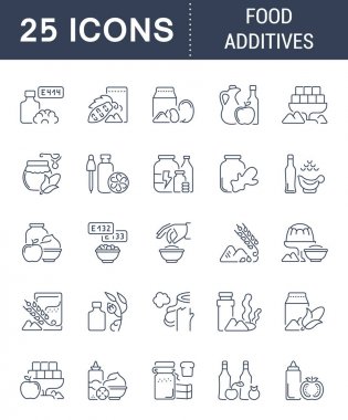 Gıda katkı maddeleri, vektör hat Icons set.