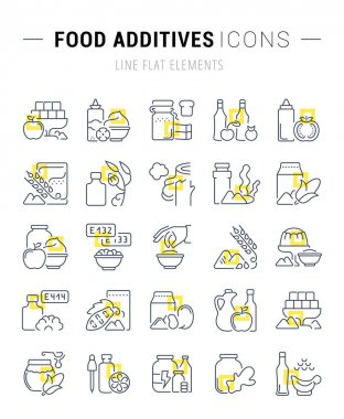 Gıda katkı maddeleri, vektör hat Icons set.