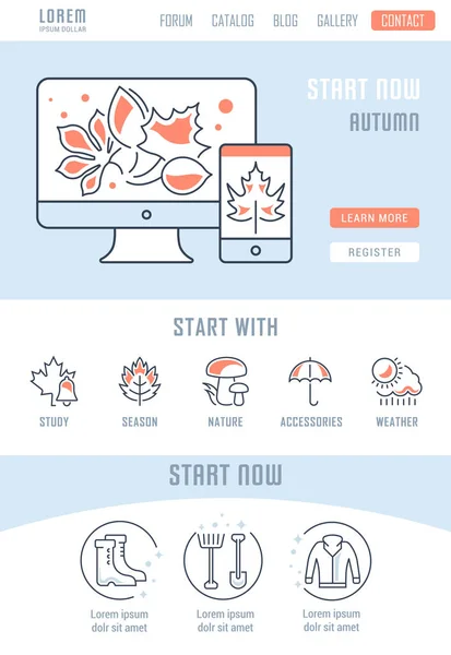 Site Banner and Landing Page of Autumn . — Vetor de Stock