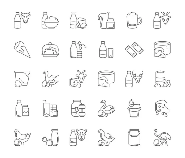 Ensemble d'icônes simples des produits laitiers . — Image vectorielle