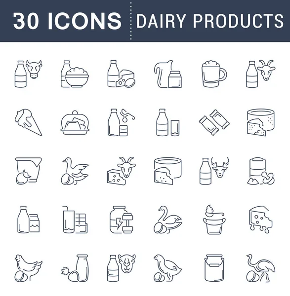 Wektor zestaw ikon linii produktów mleczarskich. — Wektor stockowy