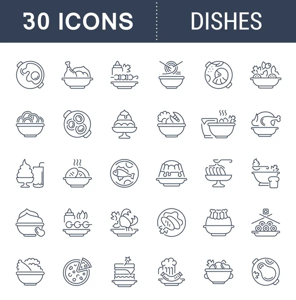 Définir les icônes de la ligne vectorielle des plats . — Image vectorielle