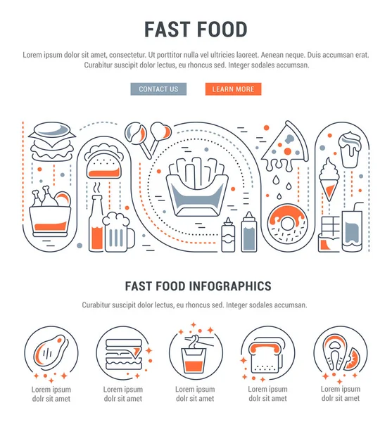 (Inggris) Banner and Landing Page of Fast Food . - Stok Vektor