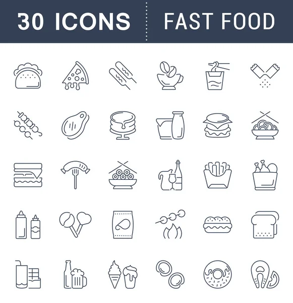 Set de iconos de línea vectorial de comida rápida . — Vector de stock