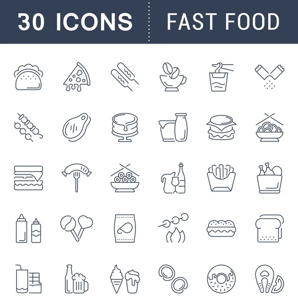 Fast Food vektör hat Icons set.