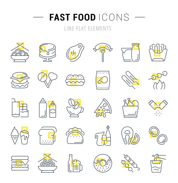Набор векторных линий иконы быстрого питания . — стоковый вектор