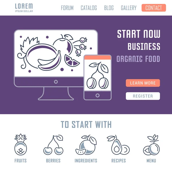 Webové stránky Banner a vstupní stránky ekologických potravin. — Stockový vektor