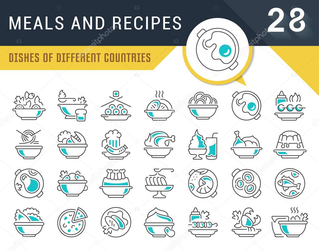 Set Vector Line Icons of Meals and Recipes.