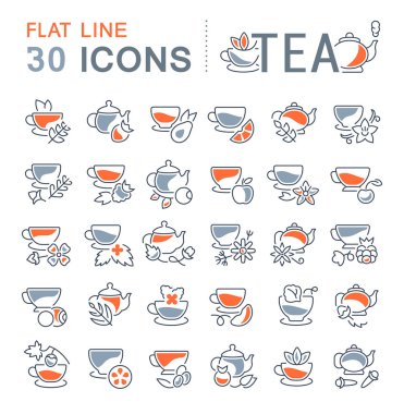 Çay vektör hat Icons set.