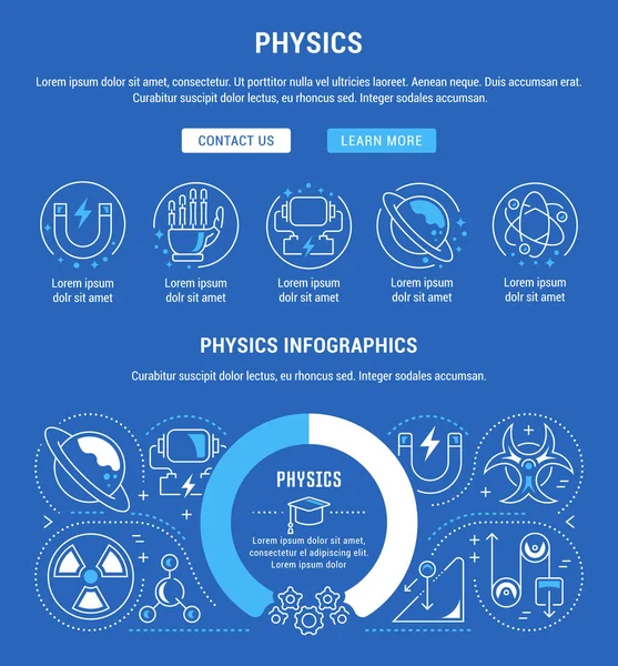 Página Web Banner y Landing Page of Physics . — Archivo Imágenes Vectoriales