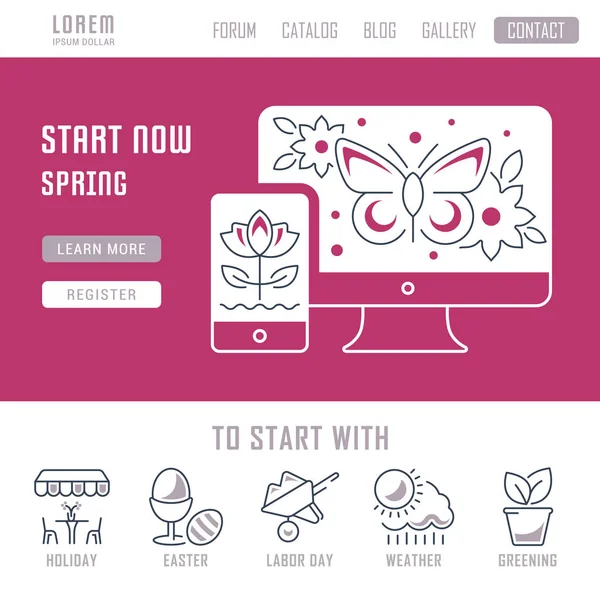 Site Web Bannière et page d'atterrissage du printemps . — Image vectorielle