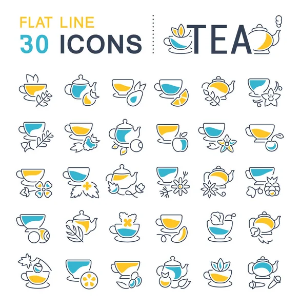 Definir ícones de linha vetorial de chá . — Vetor de Stock
