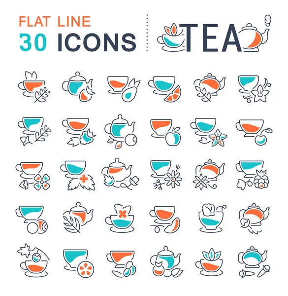 Definir ícones de linha vetorial de chá . —  Vetores de Stock