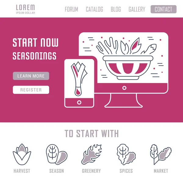 Site Web Bannière et page d'atterrissage des assaisonnements . — Image vectorielle