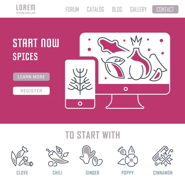 Site Banner e Landing Page of Spices . —  Vetores de Stock
