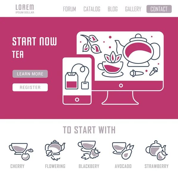 Webové stránky Banner a vstupní stránky čaje. — Stockový vektor