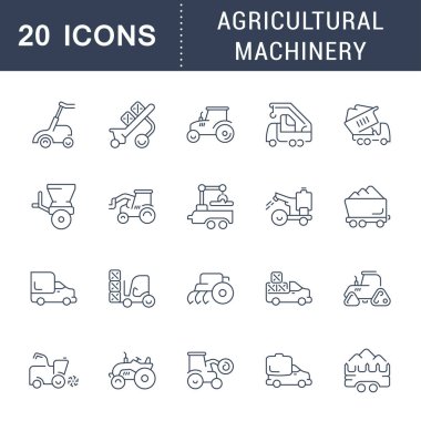 Tarım makineleri, vektör hat Icons set.