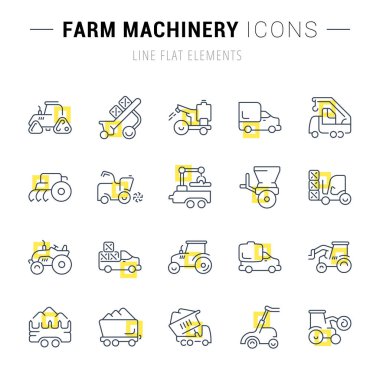 Tarım makineleri, vektör hat Icons set.