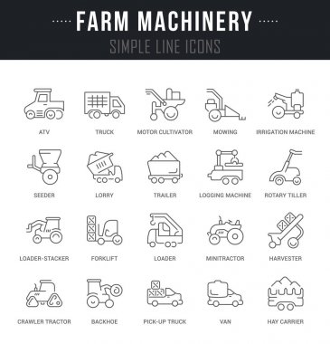 Tarım makineleri, vektör hat Icons set.