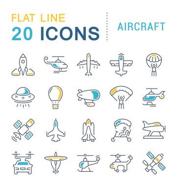 Uçak vektör hat Icons set.