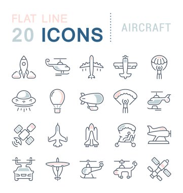 Uçak vektör hat Icons set.