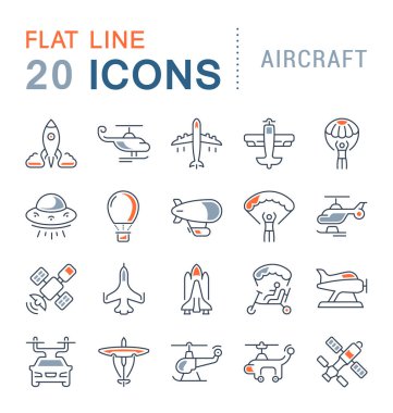 Uçak vektör hat Icons set.