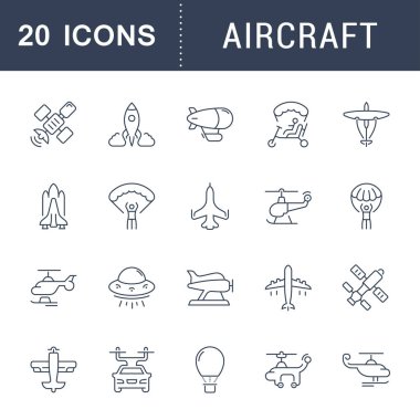 Uçak vektör hat Icons set.