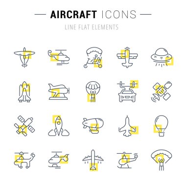 Uçak vektör hat Icons set.