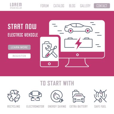 Web sitesi Banner ve açılış sayfası elektrikli araç.