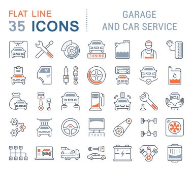 Set Vector Line Icons of Garage and Car Service. clipart