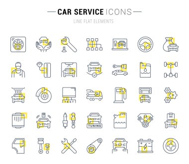 Araba Servisi, vektör hat Icons set.