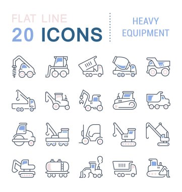 Ağır ekipman vektör hat Icons set.