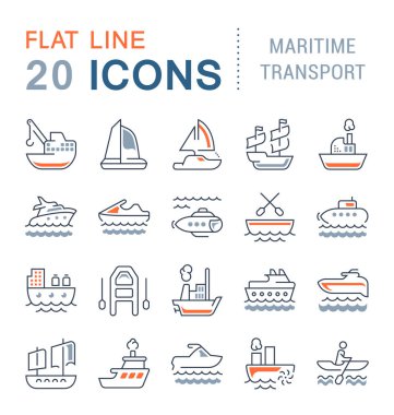 Deniz ulaşım vektör hat Icons set.