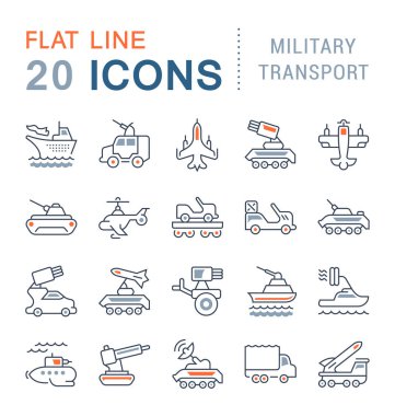 Askeri ulaşım vektör hat Icons set.