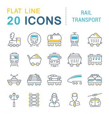 Demiryolu ulaşım vektör hat Icons set.
