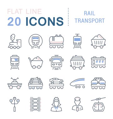 Demiryolu ulaşım vektör hat Icons set.