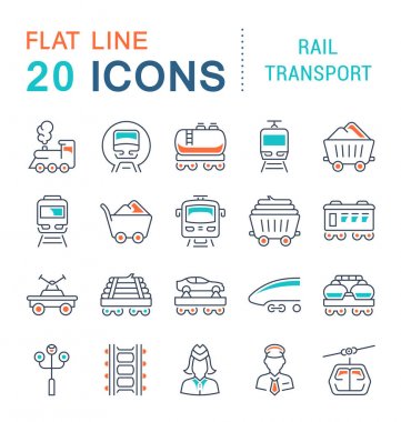 Demiryolu ulaşım vektör hat Icons set.