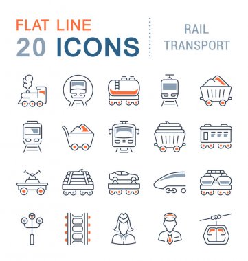 Demiryolu ulaşım vektör hat Icons set.